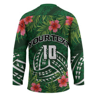 Custom Hawaii Volleyball Hockey Jersey Kakau Abstract and Tropical Plants Green Color - Polynesian Pride