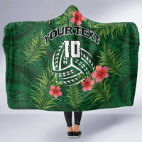 Custom Hawaii Volleyball Hooded Blanket Kakau Abstract and Tropical Plants Green Color - Polynesian Pride