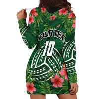 Custom Hawaii Volleyball Hoodie Dress Kakau Abstract and Tropical Plants Green Color - Polynesian Pride