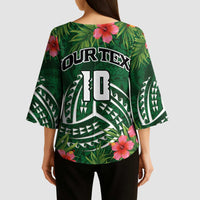 Custom Hawaii Volleyball Kimono Sleeve Blouse Kakau Abstract and Tropical Plants Green Color - Polynesian Pride