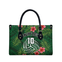 Custom Hawaii Volleyball Leather Bag Kakau Abstract and Tropical Plants Green Color - Polynesian Pride