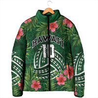 Custom Hawaii Volleyball Padded Jacket Kakau Abstract and Tropical Plants Green Color - Polynesian Pride