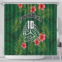 Custom Hawaii Volleyball Shower Curtain Kakau Abstract and Tropical Plants Green Color - Polynesian Pride