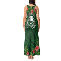 Custom Hawaii Volleyball Tank Maxi Dress Kakau Abstract and Tropical Plants Green Color - Polynesian Pride
