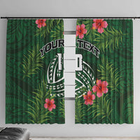 Custom Hawaii Volleyball Window Curtain Kakau Abstract and Tropical Plants Green Color - Polynesian Pride