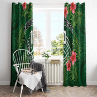 Custom Hawaii Volleyball Window Curtain Kakau Abstract and Tropical Plants Green Color - Polynesian Pride
