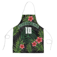 Custom Hawaii Volleyball Apron Kakau Abstract and Tropical Plants Black Color - Polynesian Pride