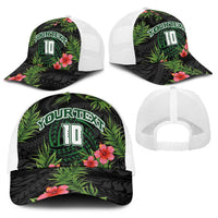 Custom Hawaii Volleyball Baseball Net Cap Kakau Abstract and Tropical Plants Black Color - Polynesian Pride
