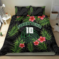 Custom Hawaii Volleyball Bedding Set Kakau Abstract and Tropical Plants Black Color - Polynesian Pride