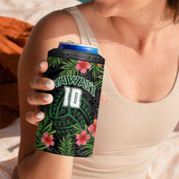 Custom Hawaii Volleyball 4 in 1 Can Cooler Tumbler Kakau Abstract and Tropical Plants Black Color - Polynesian Pride