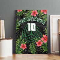 Custom Hawaii Volleyball Canvas Wall Art Kakau Abstract and Tropical Plants Black Color - Polynesian Pride