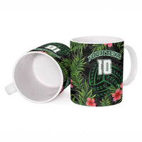 Custom Hawaii Volleyball Ceramic Mug Kakau Abstract and Tropical Plants Black Color - Polynesian Pride