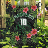 Custom Hawaii Volleyball Garden Flag Kakau Abstract and Tropical Plants Black Color - Polynesian Pride