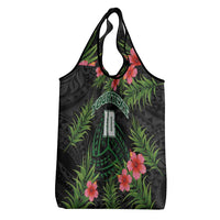 Custom Hawaii Volleyball Grocery Bag Kakau Abstract and Tropical Plants Black Color - Polynesian Pride