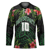Custom Hawaii Volleyball Hockey Jersey Kakau Abstract and Tropical Plants Black Color - Polynesian Pride