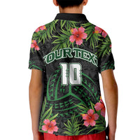 Custom Hawaii Volleyball Kid Polo Shirt Kakau Abstract and Tropical Plants Black Color - Polynesian Pride