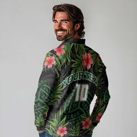 Custom Hawaii Volleyball Long Sleeve Polo Shirt Kakau Abstract and Tropical Plants Black Color - Polynesian Pride