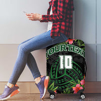 Custom Hawaii Volleyball Luggage Cover Kakau Abstract and Tropical Plants Black Color - Polynesian Pride