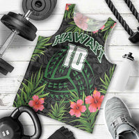 Custom Hawaii Volleyball Men Tank Top Kakau Abstract and Tropical Plants Black Color - Polynesian Pride