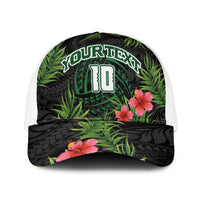Custom Hawaii Volleyball Mesh Trucker Cap Kakau Abstract and Tropical Plants Black Color - Polynesian Pride