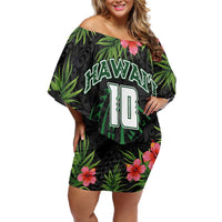 Custom Hawaii Volleyball Off Shoulder Short Dress Kakau Abstract and Tropical Plants Black Color - Polynesian Pride