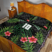 Custom Hawaii Volleyball Quilt Bed Set Kakau Abstract and Tropical Plants Black Color - Polynesian Pride