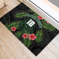 Custom Hawaii Volleyball Rubber Doormat Kakau Abstract and Tropical Plants Black Color - Polynesian Pride