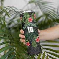 Custom Hawaii Volleyball Skinny Tumbler Kakau Abstract and Tropical Plants Black Color - Polynesian Pride
