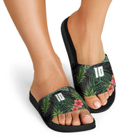 Custom Hawaii Volleyball Slide Sandals Kakau Abstract and Tropical Plants Black Color - Polynesian Pride