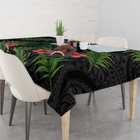 Custom Hawaii Volleyball Tablecloth Kakau Abstract and Tropical Plants Black Color - Polynesian Pride