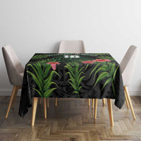 Custom Hawaii Volleyball Tablecloth Kakau Abstract and Tropical Plants Black Color - Polynesian Pride
