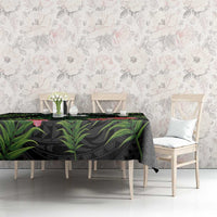 Custom Hawaii Volleyball Tablecloth Kakau Abstract and Tropical Plants Black Color - Polynesian Pride