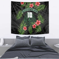 Custom Hawaii Volleyball Tapestry Kakau Abstract and Tropical Plants Black Color - Polynesian Pride