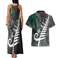New Zealand Couples Matching Tank Maxi Dress and Hawaiian Shirt Aotearoa Symbols With Silver Fern LT03 - Polynesian Pride
