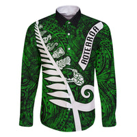 New Zealand Family Matching Mermaid Dress and Hawaiian Shirt Silver Fern and Maori Symbols Papua Shell Green Style LT03 Dad's Shirt - Long Sleeve Green - Polynesian Pride