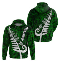 New Zealand Hoodie Silver Fern and Maori Symbols Papua Shell Green Style LT03 - Polynesian Pride