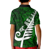 New Zealand Kid Polo Shirt Silver Fern and Maori Symbols Papua Shell Green Style LT03 - Polynesian Pride