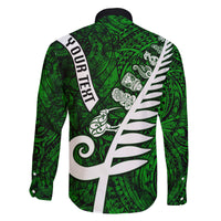 Personalized New Zealand Family Matching Off Shoulder Short Dress and Hawaiian Shirt Silver Fern and Maori Symbols Papua Shell Green Style LT03 - Polynesian Pride