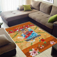 Hawaii Mele Kalikimaka Area Rug Funny Santa Claus Surfing on Tropical Plants - Polynesian Pride