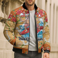 Hawaii Mele Kalikimaka Bomber Puffer Jacket Funny Santa Claus Surfing on Tropical Plants - Polynesian Pride