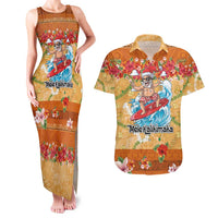 Hawaii Mele Kalikimaka Couples Matching Tank Maxi Dress and Hawaiian Shirt Funny Santa Claus Surfing on Tropical Plants - Polynesian Pride