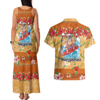 Hawaii Mele Kalikimaka Couples Matching Tank Maxi Dress and Hawaiian Shirt Funny Santa Claus Surfing on Tropical Plants LT03 - Polynesian Pride