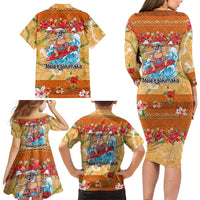 Hawaii Mele Kalikimaka Family Matching Long Sleeve Bodycon Dress and Hawaiian Shirt Funny Santa Claus Surfing on Tropical Plants LT03 - Polynesian Pride
