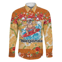 Hawaii Mele Kalikimaka Family Matching Long Sleeve Bodycon Dress and Hawaiian Shirt Funny Santa Claus Surfing on Tropical Plants LT03 Dad's Shirt - Long Sleeve Multicolor - Polynesian Pride