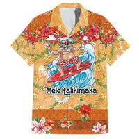 Hawaii Mele Kalikimaka Family Matching Off The Shoulder Long Sleeve Dress and Hawaiian Shirt Funny Santa Claus Surfing on Tropical Plants LT03 Dad's Shirt - Short Sleeve Multicolor - Polynesian Pride