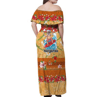 Hawaii Mele Kalikimaka Family Matching Off Shoulder Maxi Dress and Hawaiian Shirt Funny Santa Claus Surfing on Tropical Plants - Polynesian Pride