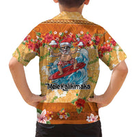 Hawaii Mele Kalikimaka Family Matching Off Shoulder Short Dress and Hawaiian Shirt Funny Santa Claus Surfing on Tropical Plants - Polynesian Pride