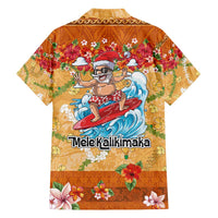 Hawaii Mele Kalikimaka Family Matching Off Shoulder Short Dress and Hawaiian Shirt Funny Santa Claus Surfing on Tropical Plants LT03 - Polynesian Pride