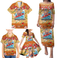 Hawaii Mele Kalikimaka Family Matching Puletasi and Hawaiian Shirt Funny Santa Claus Surfing on Tropical Plants LT03 - Polynesian Pride