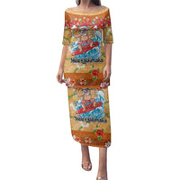 Hawaii Mele Kalikimaka Family Matching Puletasi and Hawaiian Shirt Funny Santa Claus Surfing on Tropical Plants LT03 Mom's Dress Multicolor - Polynesian Pride